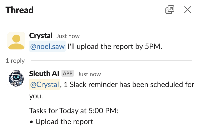 Sleuth AI creating a reminder
